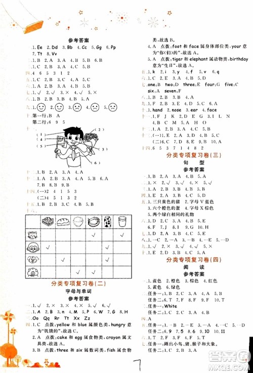2019秋新版黄冈小状元达标卷英语三年级上册RP人教版参考答案
