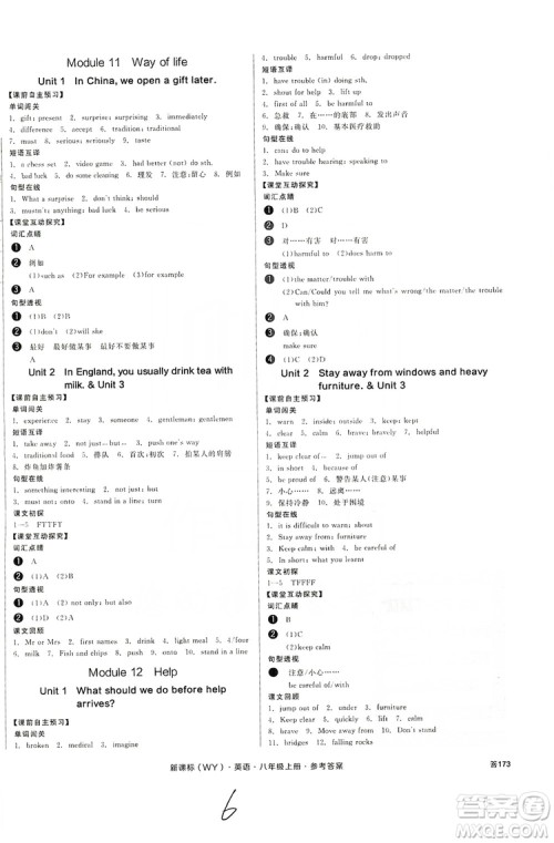 阳光出版社2019全品学练考学习手册八年级英语上册外研版浙江专版答案 阳光出版社2019全品学练考学习手册八年级英语上册外研版浙江专版答案