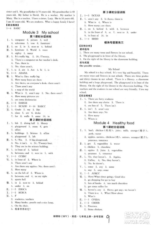 阳光出版社2019全品学练考作业手册七年级英语上册外研版浙江专版答案 阳光出版社2019全品学练考作业手册七年级英语上册外研版浙江专版答案