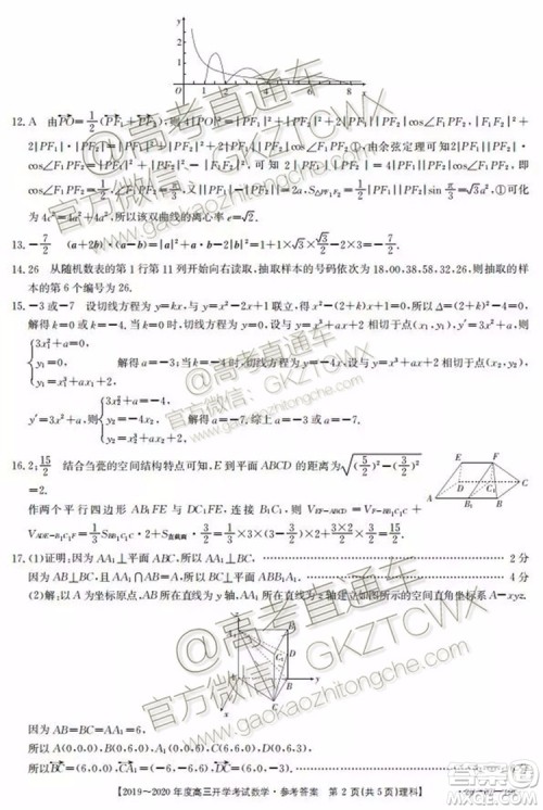 2020届江西金太阳高三开学考试理数试题及参考答案 2020届江西金太阳高三开学考试理数试题及参考答案