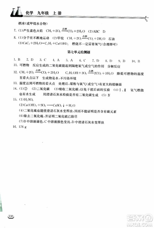 2019秋长江作业本同步练习册九年级上册化学人教版参考答案