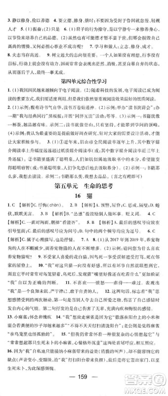 鸿鹄志文化2019精英新课堂7年级语文上册人教版答案