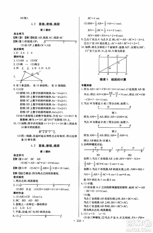 2019版长江全能学案同步练习册初中七年级上册数学人教版参考答案