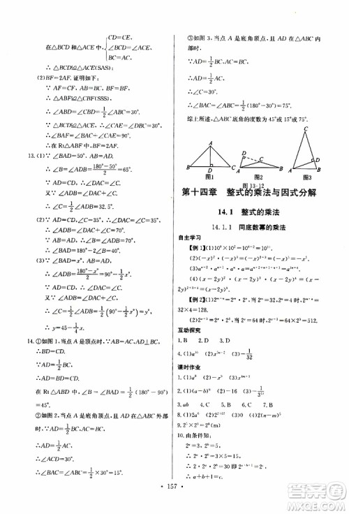 2019新版长江全能学案同步练习册初中八年级上册数学人教版参考答案