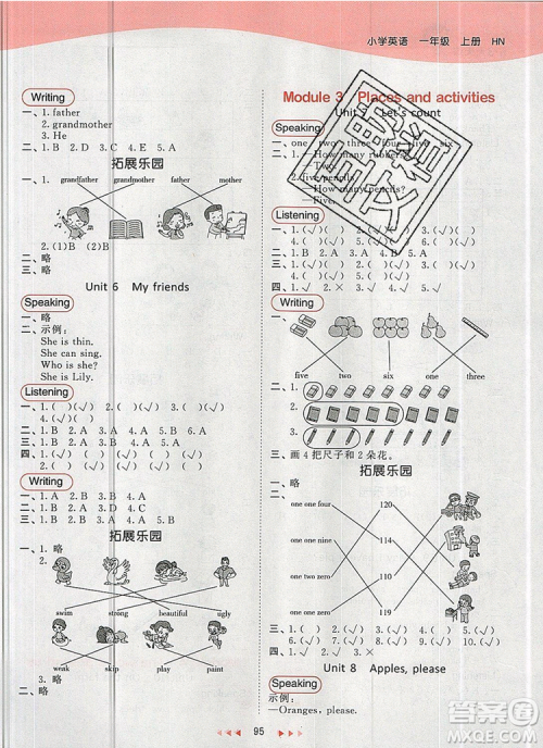 2019年53天天练小学英语一年级上册沪教牛津版参考答案