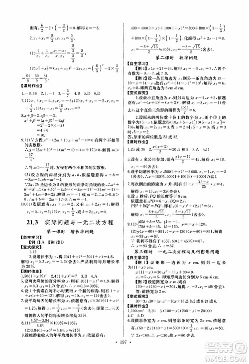 2019新版长江全能学案同步练习册数学九年级全一册人教版参考答案 2019新版长江全能学案同步练习册数学九年级全一册人教版参考答案