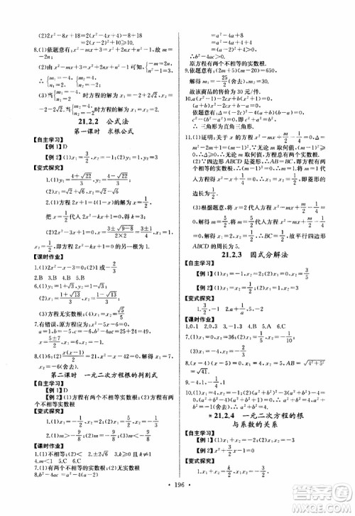 2019新版长江全能学案同步练习册数学九年级全一册人教版参考答案