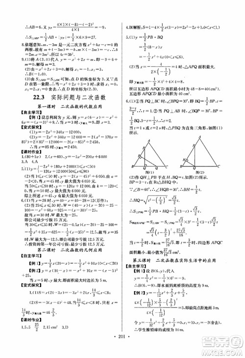 2019新版长江全能学案同步练习册数学九年级全一册人教版参考答案