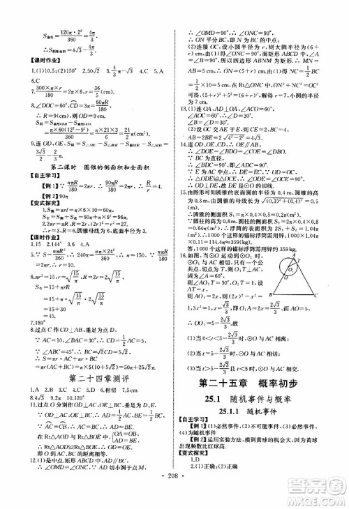 2019新版长江全能学案同步练习册数学九年级全一册人教版参考答案