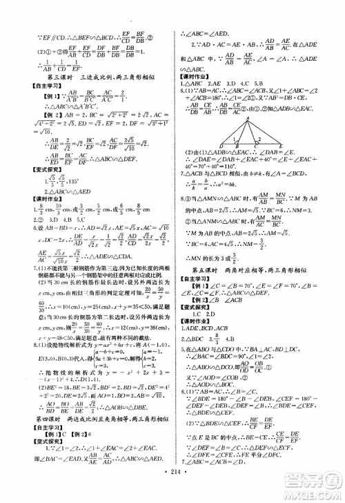 2019新版长江全能学案同步练习册数学九年级全一册人教版参考答案