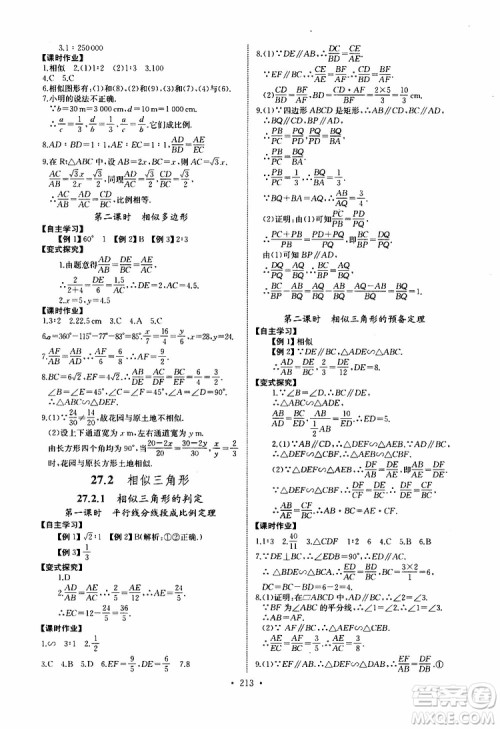 2019新版长江全能学案同步练习册数学九年级全一册人教版参考答案