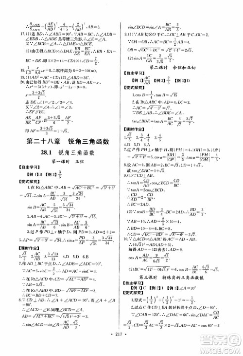 2019新版长江全能学案同步练习册数学九年级全一册人教版参考答案 2019新版长江全能学案同步练习册数学九年级全一册人教版参考答案