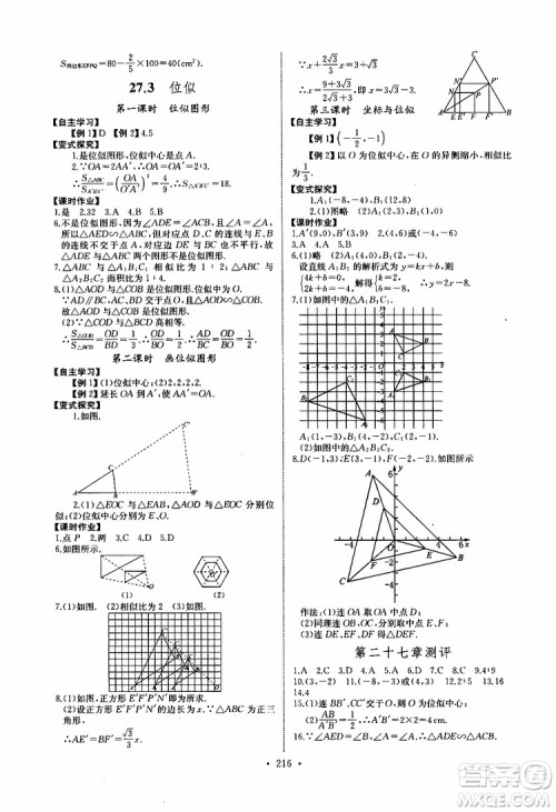 2019新版长江全能学案同步练习册数学九年级全一册人教版参考答案