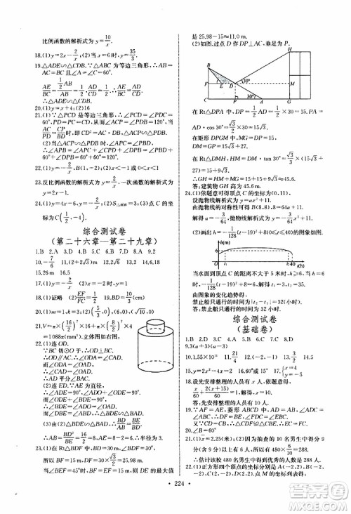 2019新版长江全能学案同步练习册数学九年级全一册人教版参考答案