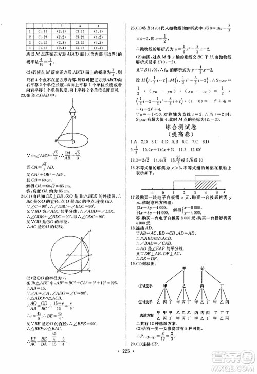 2019新版长江全能学案同步练习册数学九年级全一册人教版参考答案