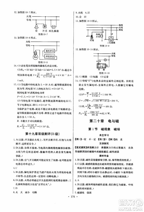 2019新版长江全能学案同步练习册物理九年级全一册人教版参考答案