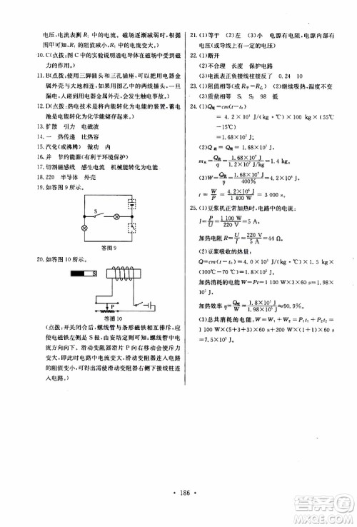 2019新版长江全能学案同步练习册物理九年级全一册人教版参考答案