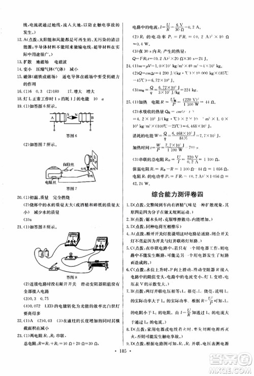 2019新版长江全能学案同步练习册物理九年级全一册人教版参考答案