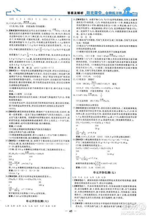 人民教育出版社2019阳光课堂金牌练习册九年级化学上册答案