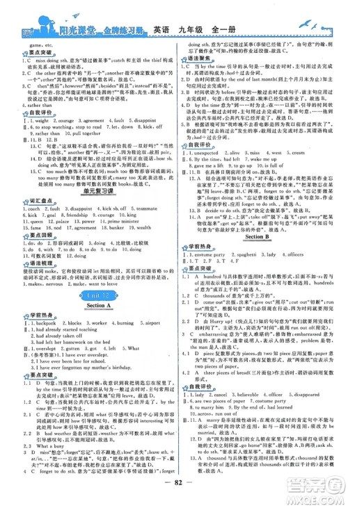 人民教育出版社2019阳光课堂金牌练习册九年级英语全一册答案