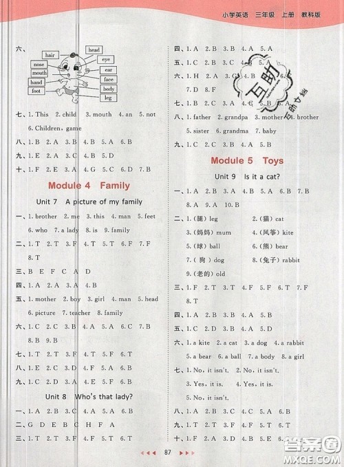 2019年53天天练小学英语三年级上册教科版广州专用参考答案