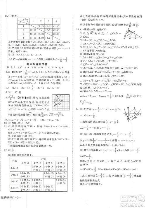 武汉出版社2019探究在线高校课堂九年级数学上册人教版答案