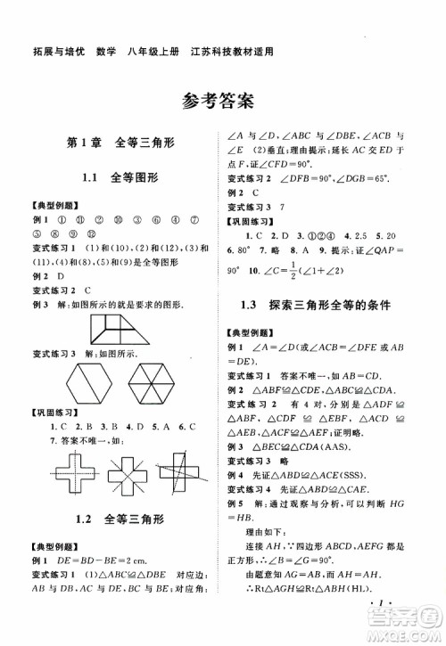 2019年拓展与培优数学八年级上册苏教版参考答案 2019年拓展与培优数学八年级上册苏教版参考答案