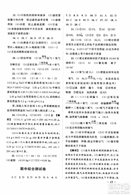 安徽人民出版社2019年拓展与培优九年级上册化学人教版参考答案 安徽人民出版社2019年拓展与培优九年级上册化学人教版参考答案
