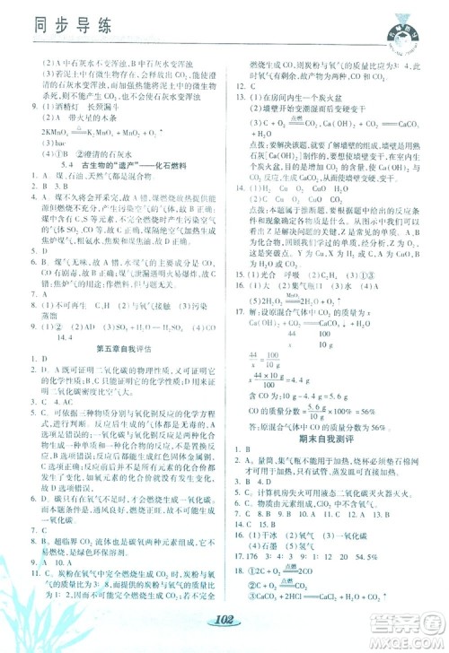 陕西科学技术出版社2019新课标教材同步导练九年级化学上册答案