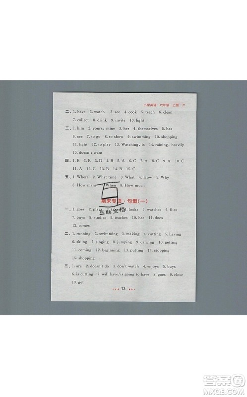 2019年53随堂测小学英语六年级上册精通版参考答案