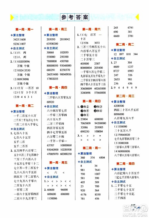 2019年PASS绿卡图书小学学霸天天计算四年级上RJ人教版参考答案