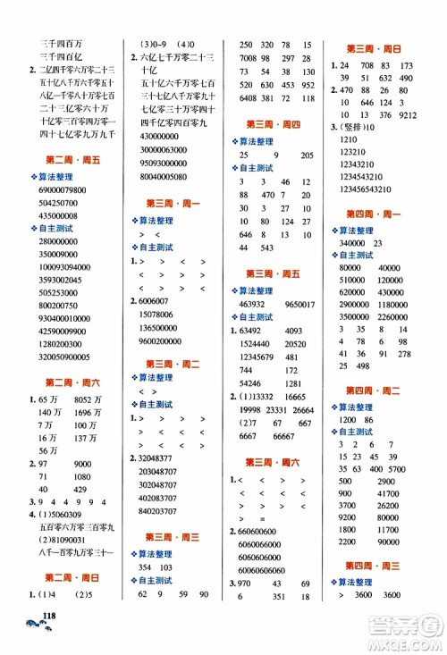 2019年PASS绿卡图书小学学霸天天计算四年级上RJ人教版参考答案