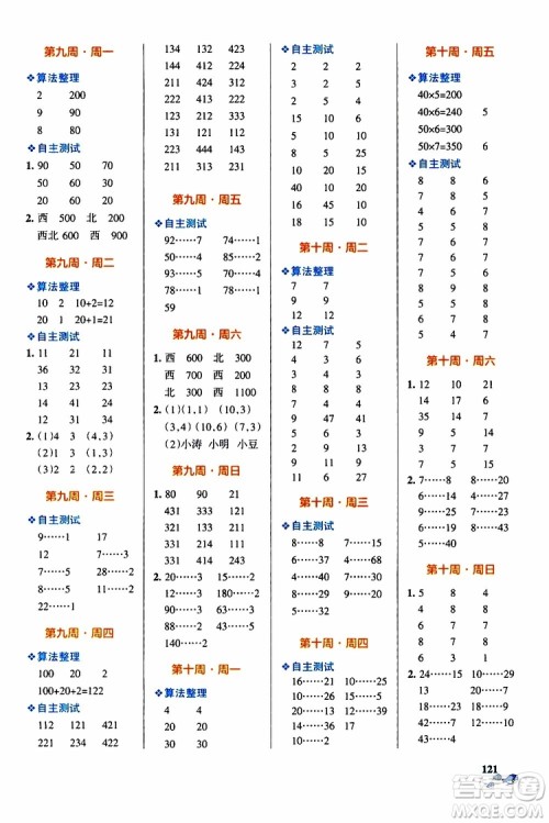 2019年PASS绿卡图书小学学霸天天计算四年级上BS北师版参考答案