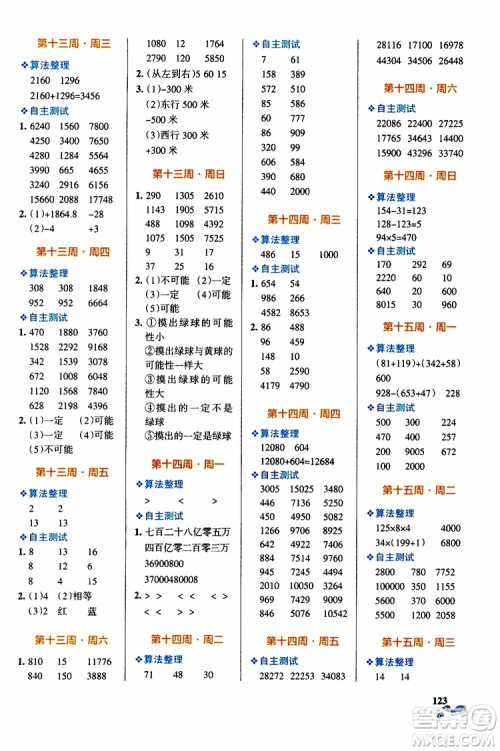 2019年PASS绿卡图书小学学霸天天计算四年级上BS北师版参考答案