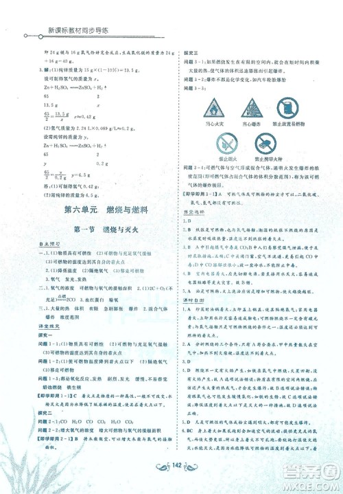 陕西科学技术出版社2019新课标教材同步导练九年级化学上册Y版答案