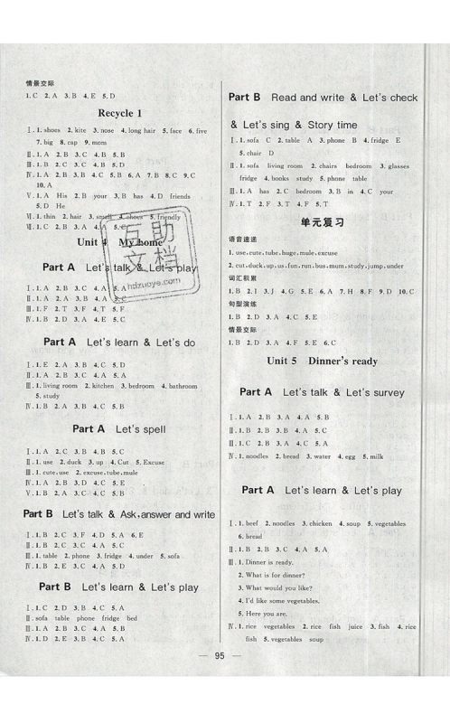 2019年简易通小学同步导学练四年级英语上册人教版参考答案 2019年简易通小学同步导学练四年级英语上册人教版参考答案