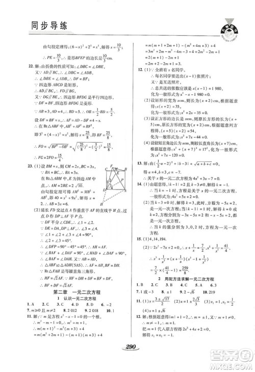陕西科学技术出版社2019新课标教材同步导练九年级数学全一册答案
