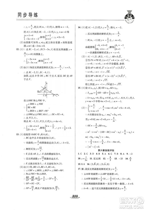 陕西科学技术出版社2019新课标教材同步导练九年级数学全一册答案