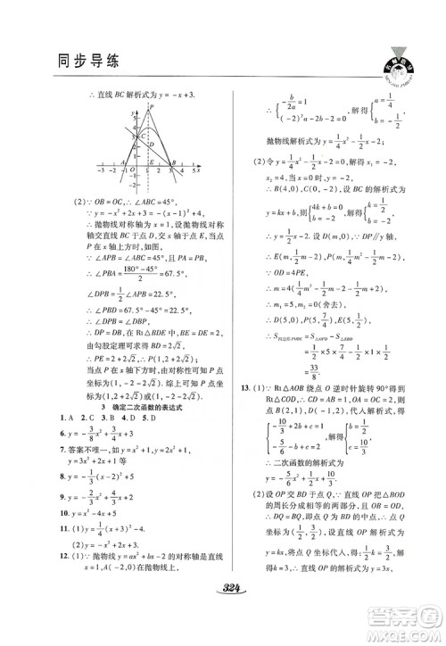 陕西科学技术出版社2019新课标教材同步导练九年级数学全一册答案