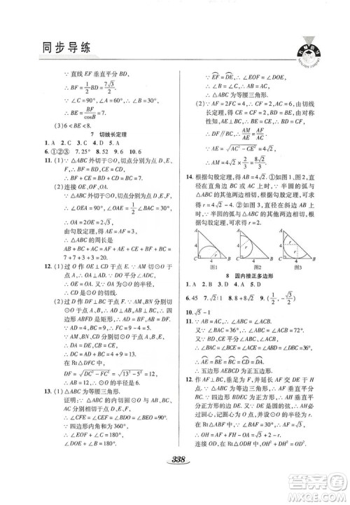 陕西科学技术出版社2019新课标教材同步导练九年级数学全一册答案