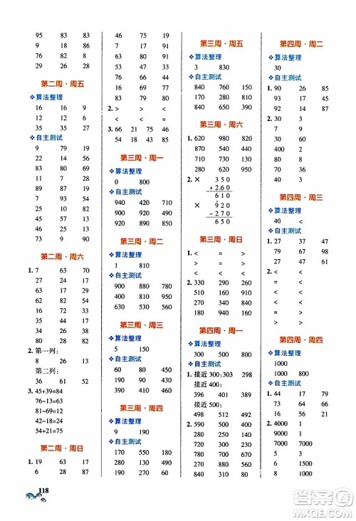 2019年PASS绿卡图书小学学霸天天计算三年级上RJ人教版参考答案