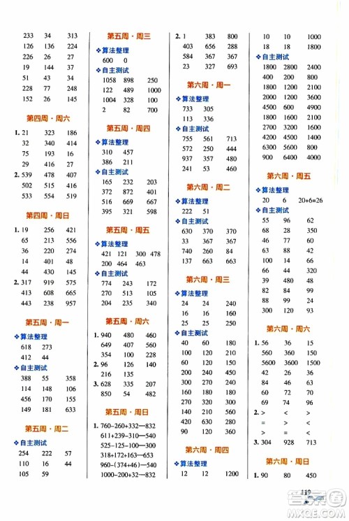 2019年PASS绿卡图书小学学霸天天计算三年级上BS北师版参考答案