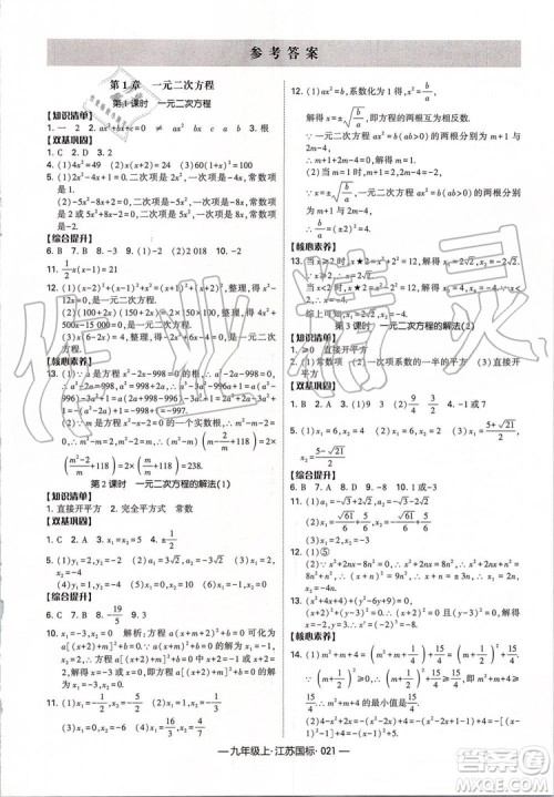 2019年经纶学典新课时作业数学九年级上册江苏版参考答案