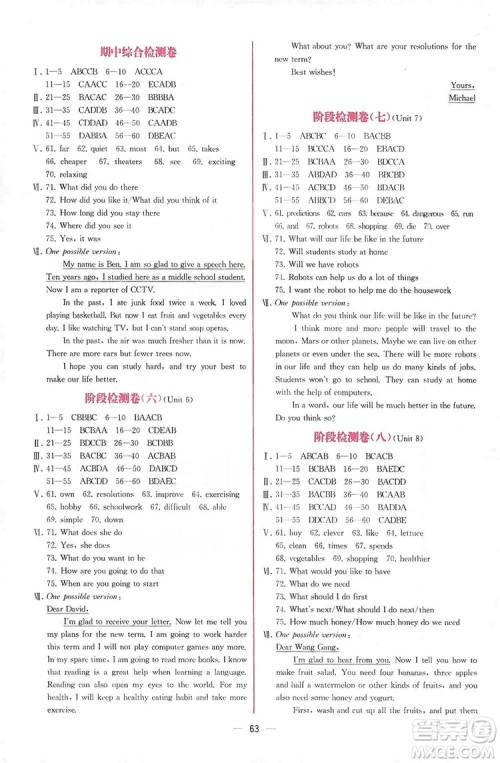 2019同步学历案课时练八年级英语上册人教版河北专版答案