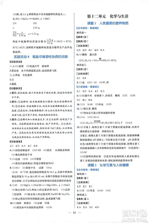 人民教育出版社2019同步学历案课时练化学九年级全一册答案