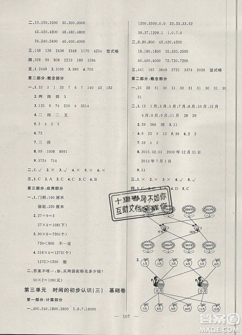 2019年钟书金牌好题好卷期末冲刺100分三年级数学上册上海专版参考答案