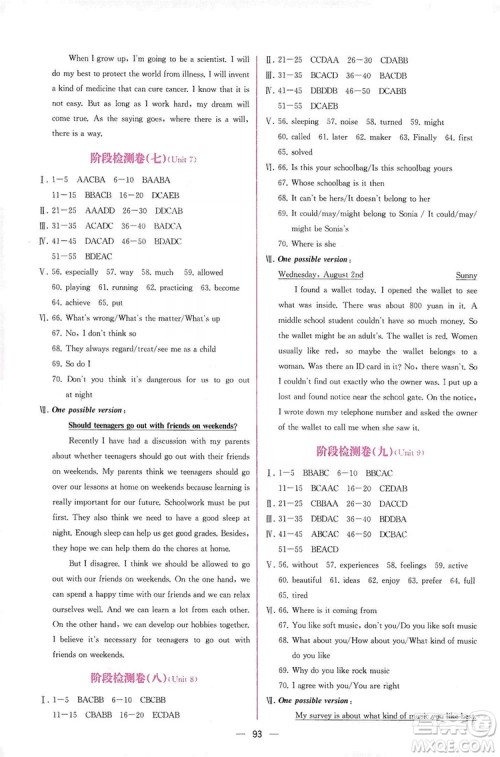 人民教育出版社2019同步学历案课时练英语九年级全一册河南专版答案