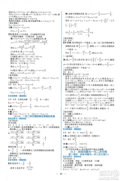 人民教育出版社2019同步学历案课时练数学九年级全一册河南专版答案