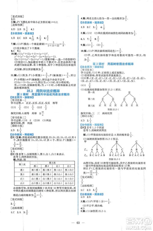 人民教育出版社2019同步学历案课时练数学九年级全一册河南专版答案