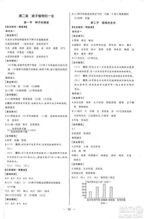 人民教育出版社2019同步学历案课时练七年级生物学人教版上册河北专版答案